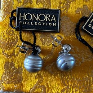 Honora Pearl 925 Sterling Dangle Earrings - silver/gray Winter Wonderland